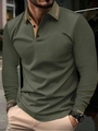 Polo à manches longues pour hommes en vert armée avec col et patte de boutonnage kaki contrastés - S / Vert Militaire