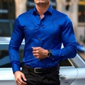 Heren slim fit koningsblauw overhemd met lange mouwen en geometrische patronen casual stijl - S / Blauw