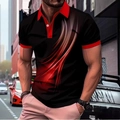 Men's short sleeve polo shirt with red gradient fluid print and contrast collar - S / Red