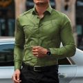 Slim fit herenoverhemd in olijfgroen met lange mouwen en modern zwart geometrisch patroon - S / Groen