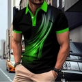 Detail of men's polo shirt featuring green wave patterns and neon contrast collar accents - S / Green