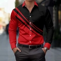 Camicia da uomo slim fit a maniche lunghe con audace design 3D a blocchi rossi e neri - S / Stampa geometrica rossa