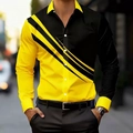 Camicia slim da uomo a maniche lunghe con motivi geometrici a contrasto giallo e nero - S / Giallo Patchwork Geometrico