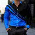 Camicia da uomo slim fit a maniche lunghe con stampa 3D blu e nera e dettagli a righe - S / Patchwork Geometrico Blu