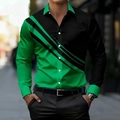 Camicia slim fit da uomo con audaci strisce 3D diagonali verde e nero e maniche lunghe - S / Verde Patchwork Geometrico