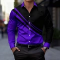 Detail of a slim fit long sleeve shirt with modern black and purple geometric print design - S / Purple Geometric Patchwork