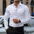 Men's slim-fit white long-sleeve shirt with black 3D geometric print and lapel collar - S / White