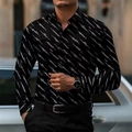 Slim fit long sleeve shirt for men featuring white 3D geometric stripes on a black base - S / Black