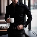 Camisa negra de hombre de corte entallado con manga larga e impresión 3D mate - S / Negro