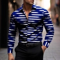 Schmal geschnittenes Herren-Langarmhemd mit marineblauen und weißen Verlaufsstreifen - S / Königsblau