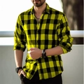 Gelb-schwarz kariertes Slim-Fit Langarmhemd für Herren im modernen Freizeit-Look - S / Gelb