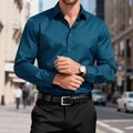 Detail of teal long sleeve slim fit men shirt with classic collar and matte buttons - S / Dark Blue