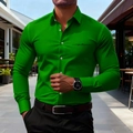 Detail of slim fit grass green men's shirt featuring a signature logo print on the chest - S / Green