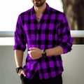 Detailed macro shot of the purple and black buffalo plaid pattern on a men's casual shirt - S / Purple