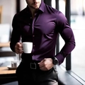 Close-up of slim fit deep purple men's long sleeve shirt with premium silk gloss finish - S / Purple