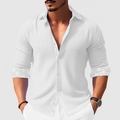 Weißes Herren-Langarmhemd mit Waffelstruktur und lässigem Design mit Button-Down-Kragen - S / Waffelstruktur Stil (HD-CS06-Weiß)