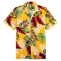 Bright yellow men's short sleeve Hawaiian shirt with vibrant tropical leaf patterns - S / Yellow Tropical Leaf Style (BDS175)