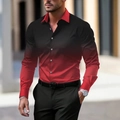 Men's slim fit long sleeve shirt with black to red digital gradient print and lapel - S / Red