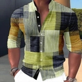 Men's slim long sleeve shirt with geometric 3D print pattern and lapel collar casual style - S / Yellow