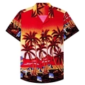 Men's slim fit short sleeve Hawaiian beach shirt with tropical sunset palm tree print - S / Sunset Beach Style (BDS176)