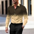 Men's slim fit long sleeve shirt featuring a brown to beige ombre gradient digital print - S / Yellow