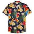 Men's slim fit summer beach shirt with vibrant 3D tropical parrot and floral print - S / Parrot Floral Style (BDS177)