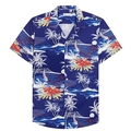 Men's tropical Hawaiian shirt featuring coconut trees, hibiscus flowers and sailboats - S / Deep Blue Island Style (BDS178)