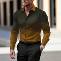 Men's slim fit long sleeve shirt featuring a vertical green to gold gradient digital print - S / Orange