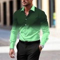 Slim fit long sleeve shirt for men with green gradient digital print and business style - S / Green