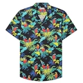 Flat lay of a men's slim fit beach shirt with vibrant parrot and tropical palm patterns - S / Black Red Parrot Style (BDS181)