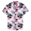 Detail of tropical palm leaf print on short sleeve slim fit summer beach shirt - S / Pink Black Gradient Palm Style (BDS185)