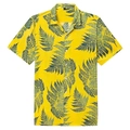 Close-up of bright yellow men's beach shirt with detailed green fern leaf prints - S / Yellow Green Fern Style (BDS187)