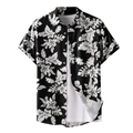 Close-up of black and white tropical palm leaf print on a men's short sleeve shirt - S / Black and White Plant Print Style (BDS188)