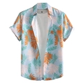 Close-up of tropical palm leaf print on light blue slim fit short sleeve shirt - S / Light Blue Tropical Palm Leaf Style (BDS190)