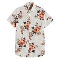 Detailed close-up of men's ivory floral shirt with orange roses and short sleeves - S / Off-white Orange Floral Style (BDS197)