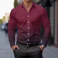 Men's burgundy long sleeve button-down shirt featuring a gradient digital print design - S / Burgundy