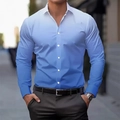Mens fashion slim fit long sleeve shirt with blue gradient digital print design - S / White & Blue Gradient