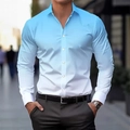 Men's stylish long sleeve slim fit shirt with blue and white gradient digital print design - S / Blue White Gradient