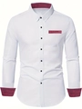 Men's slim fit white long sleeve shirt with red paisley patterns on collar and cuffs - S / White Paisley