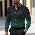 Men's fashion long sleeve gradient shirt with black to green ombre houndstooth pattern - S / Green