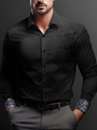 Slim fit black long sleeve shirt with paisley pattern accents on collar and cuffs - S / Black Paisley