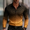 Men's slim-fit shirt with 3D digital gradient print and golden fluid wave patterns - S / Orange