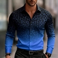 Men's slim long-sleeve shirt with blue gradient 3D swirl patterns and urban fashion style - S / Blue