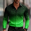 Men's slim long-sleeved shirt with black to green gradient and 3D abstract mesh pattern - S / Green