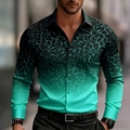 Detail of slim-fit shirt featuring black to mint green gradient with geometric patterns - S / Cyan