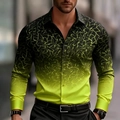 Detail of slim fit long sleeve shirt with black to green gradient and geometric patterns - S / Fluorescent Green