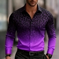Detail of men's fashion shirt featuring purple gradient pattern and geometric wave print - S / Purple