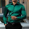 Men's emerald green slim fit long sleeve shirt with geometric 3D digital patterns - S / Geometric Pattern Style / Green