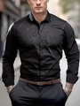 Camicia da uomo nera a maniche lunghe con discreto motivo testurizzato 3D slim fit - S / Nero (Stampa con Texture Scura) (BCS272)
