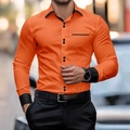 Nahaufnahme eines orangen Slim-Fit Hemdes mit schwarzen Kontrasten an Kragen und Manschette - S / Orange